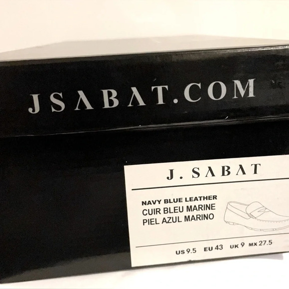 Sz 9.5 J Sabat men penny loafers round toe tip slip on navy blue leather NW - Picture 5 of 8